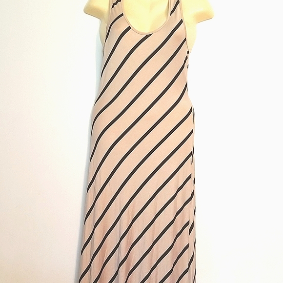 New Promesa Striped Long Maxi Dress Tshirt Soft Rayon Blend - Picture 1 of 8